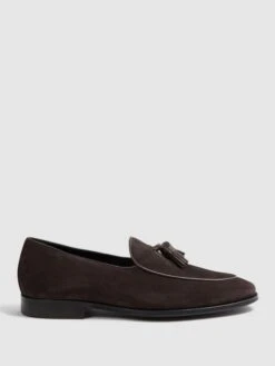 Reiss Chocolate Windsor Suede Tassel Loafers
