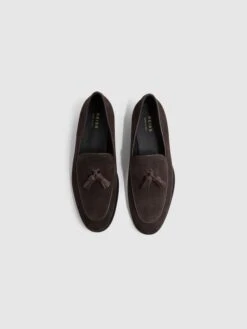 Reiss Chocolate Windsor Suede Tassel Loafers -Style Trend Shop D67 729s4