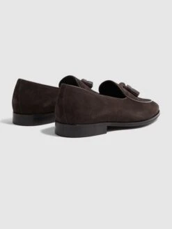 Reiss Chocolate Windsor Suede Tassel Loafers -Style Trend Shop D67 729s5
