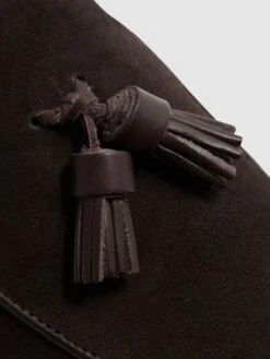 Reiss Chocolate Windsor Suede Tassel Loafers -Style Trend Shop D67 729s6