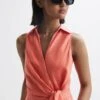 Reiss Coral Suki Sleeveless Linen Playsuit -Style Trend Shop D68 887s