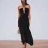 Reiss Black Lana Plunge Neck Halter Maxi Dress 1 Reiss Black Lana Plunge Neck Halter Maxi Dress -Style Trend Shop D68 892s