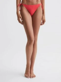 Reiss Bright Coral Ripley Side Tie Bikini Bottoms