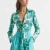 Reiss Aquamarine Dana Floral Print Tie Front Cropped Blouse -Style Trend Shop D68 964s