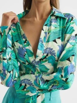 Reiss Aquamarine Dana Floral Print Tie Front Cropped Blouse -Style Trend Shop D68 964s6
