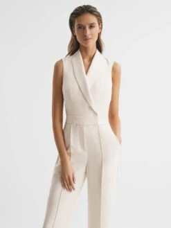 Reiss Ivory Dani Petite Tuxedo Jumpsuit -Style Trend Shop D68 977s3