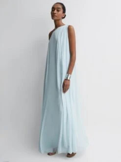Reiss Green Charly One Shoulder Maxi Dress