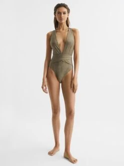 Reiss Gold Leela Metallic Swimsuit -Style Trend Shop D68880s3