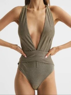 Reiss Gold Leela Metallic Swimsuit -Style Trend Shop D68880s4