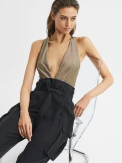 Reiss Gold Leela Metallic Swimsuit -Style Trend Shop D68880s7