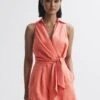Reiss Coral Suki Petite Sleeveless Linen Playsuit -Style Trend Shop D68903s