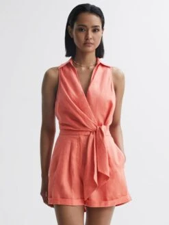 Reiss Coral Suki Petite Sleeveless Linen Playsuit