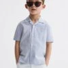 Reiss Navy Stripe Saka Junior Cuban Collar Striped Short Sleeve Shirt 2 Reiss Navy Stripe Saka Junior Cuban Collar Striped Short Sleeve Shirt -Style Trend Shop D70 167s