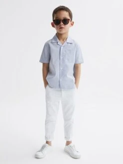 Reiss Navy Stripe Saka Junior Cuban Collar Striped Short Sleeve Shirt 10 Reiss Navy Stripe Saka Junior Cuban Collar Striped Short Sleeve Shirt -Style Trend Shop D70 167s3