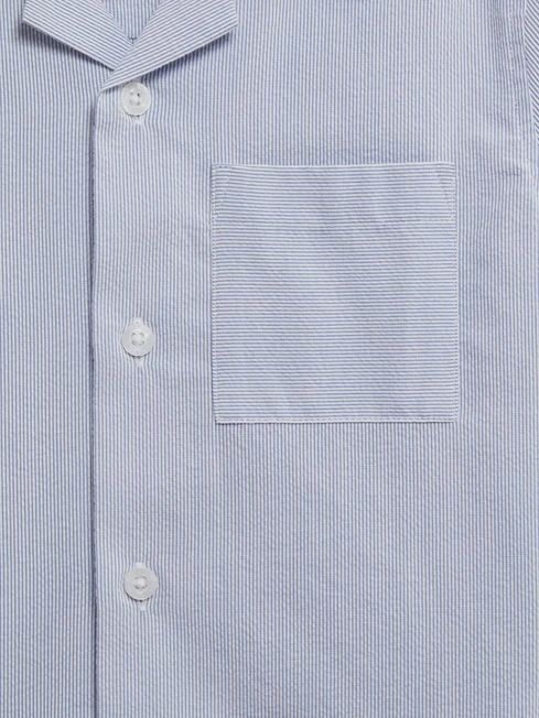 Reiss Navy Stripe Saka Junior Cuban Collar Striped Short Sleeve Shirt 8 Reiss Navy Stripe Saka Junior Cuban Collar Striped Short Sleeve Shirt - Image 6