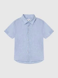 Reiss Soft Blue Holiday Senior Short Sleeve Linen Shirt 10 Reiss Soft Blue Holiday Senior Short Sleeve Linen Shirt -Style Trend Shop D70 169s2