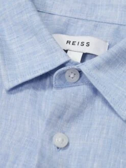 Reiss Soft Blue Holiday Senior Short Sleeve Linen Shirt 15 Reiss Soft Blue Holiday Senior Short Sleeve Linen Shirt -Style Trend Shop D70 169s7