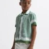 Reiss Green Vanpelt Junior Printed Cuban Collar Short Sleeve Shirt -Style Trend Shop D70 170s