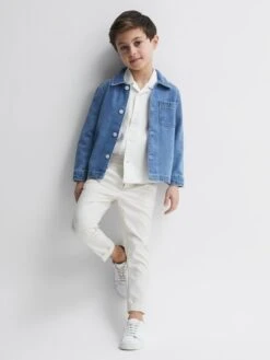 Reiss Ecru Vitus Junior Cuban Collar Ribbed Polo -Style Trend Shop D70 185s3