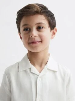 Reiss Ecru Vitus Junior Cuban Collar Ribbed Polo -Style Trend Shop D70 185s4