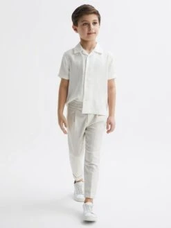 Reiss Ecru Vitus Junior Cuban Collar Ribbed Polo -Style Trend Shop D70 185s6