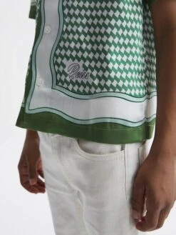 Reiss Green Vanpelt Senior Printed Cuban Collar Short Sleeve Shirt -Style Trend Shop D70 189s4