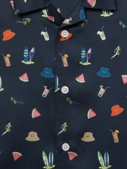 Reiss Navy Archer Junior Beach Print Cuban Collar Shirt -Style Trend Shop D70 190s7