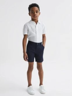 Reiss White Holiday Senior Short Sleeve Linen Shirt