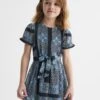 Reiss Navy Alianna Junior Floral Print Puff Sleeve Dress