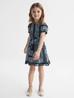 Reiss Navy Alianna Junior Floral Print Puff Sleeve Dress -Style Trend Shop D72 406s3