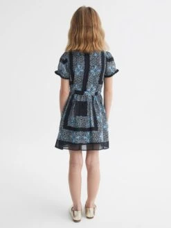 Reiss Navy Alianna Junior Floral Print Puff Sleeve Dress -Style Trend Shop D72 406s5