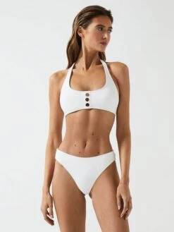 Reiss White Iris Halter Bikini Top With Button Detail