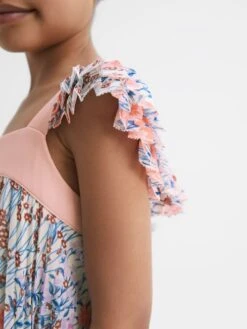 Reiss Pink Print Aster Senior Floral Printed Pleated Dress -Style Trend Shop D72 430s4