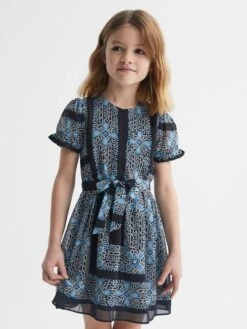 Reiss Navy Alianna Senior Floral Print Puff Sleeve Dress -Style Trend Shop D72 432s3