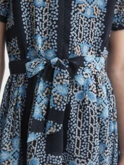 Reiss Navy Alianna Senior Floral Print Puff Sleeve Dress -Style Trend Shop D72 432s4