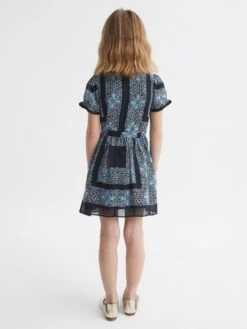 Reiss Navy Alianna Senior Floral Print Puff Sleeve Dress -Style Trend Shop D72 432s5