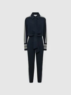 Reiss Navy Selma Long Sleeve Jumpsuit -Style Trend Shop D72 436s2