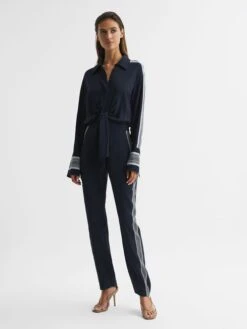 Reiss Navy Selma Long Sleeve Jumpsuit -Style Trend Shop D72 436s3