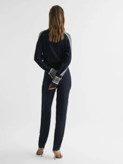 Reiss Navy Selma Long Sleeve Jumpsuit -Style Trend Shop D72 436s5