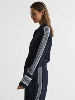 Reiss Navy Selma Long Sleeve Jumpsuit -Style Trend Shop D72 436s6