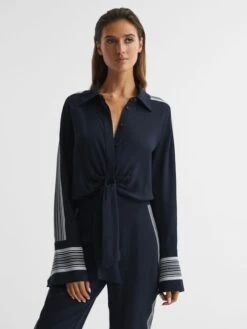Reiss Navy Selma Long Sleeve Jumpsuit -Style Trend Shop D72 436s7