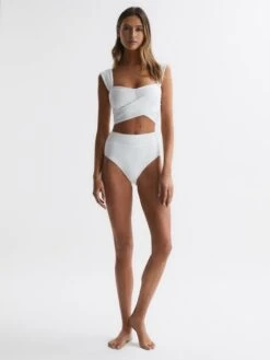 Reiss White Cristina High Rise Bikini Bottoms