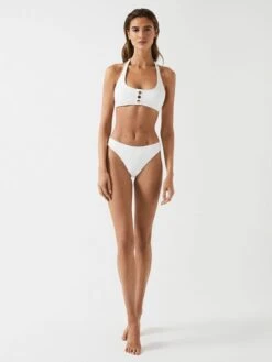 Reiss White Iris Halter Bikini Top With Button Detail -Style Trend Shop D72427s3