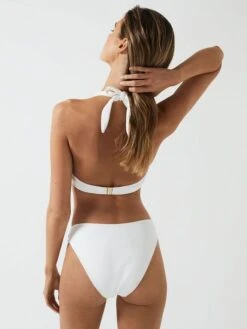 Reiss White Iris Halter Bikini Top With Button Detail -Style Trend Shop D72427s5