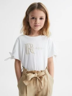 Reiss White Tally Junior Printed Cotton T-Shirt