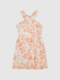 Reiss Pink Lottie Senior Floral Print Halter Neck Dress -Style Trend Shop D74 789s2