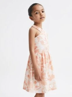 Reiss Pink Lottie Senior Floral Print Halter Neck Dress -Style Trend Shop D74 789s6