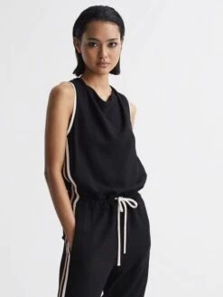 Reiss Black Tyla Side Stripe Jumpsuit -Style Trend Shop D75 713s3