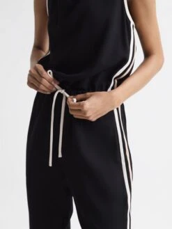 Reiss Black Tyla Side Stripe Jumpsuit -Style Trend Shop D75 713s4
