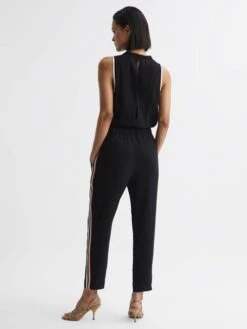 Reiss Black Tyla Side Stripe Jumpsuit -Style Trend Shop D75 713s5